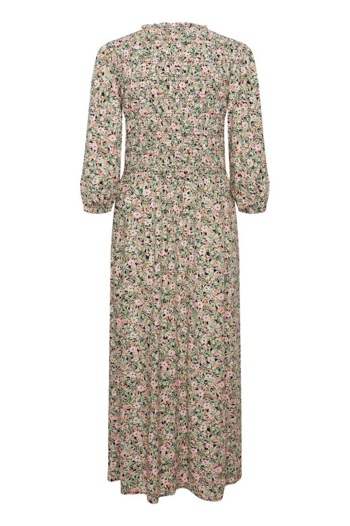 1904- Pink Floral Print V-Neck Midi Dress- Fransa