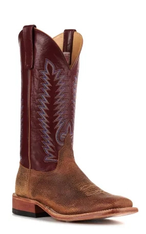 Anderson Bean Men's Geronimo Brown Bison and Sangria Wine Square Toe Cowboy Boots