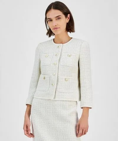 Anne Klein Women's Collarless Button-Front Tweed Jacket