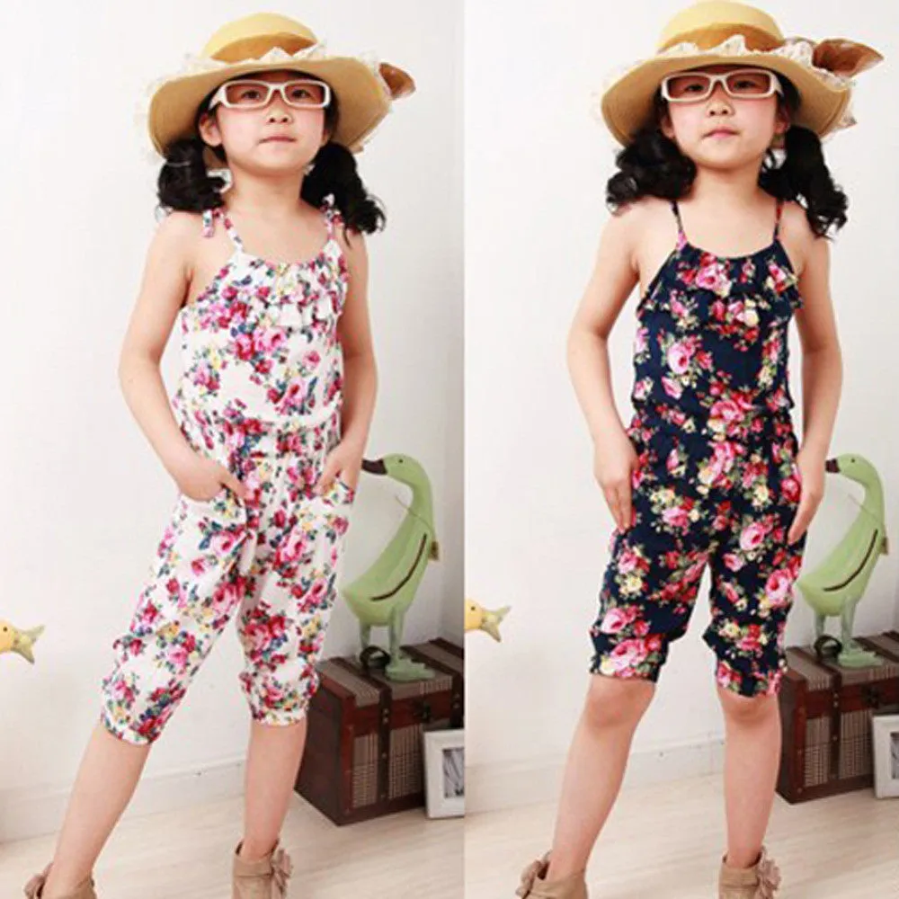 Baby Kids Girls Gallus Pants Printed Clothes Short Playsuit Soft Clothing One-piece SM6