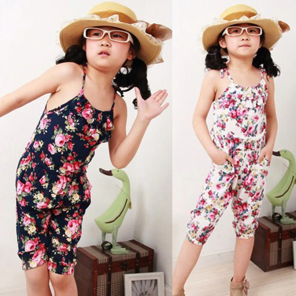 Baby Kids Girls Gallus Pants Printed Clothes Short Playsuit Soft Clothing One-piece SM6