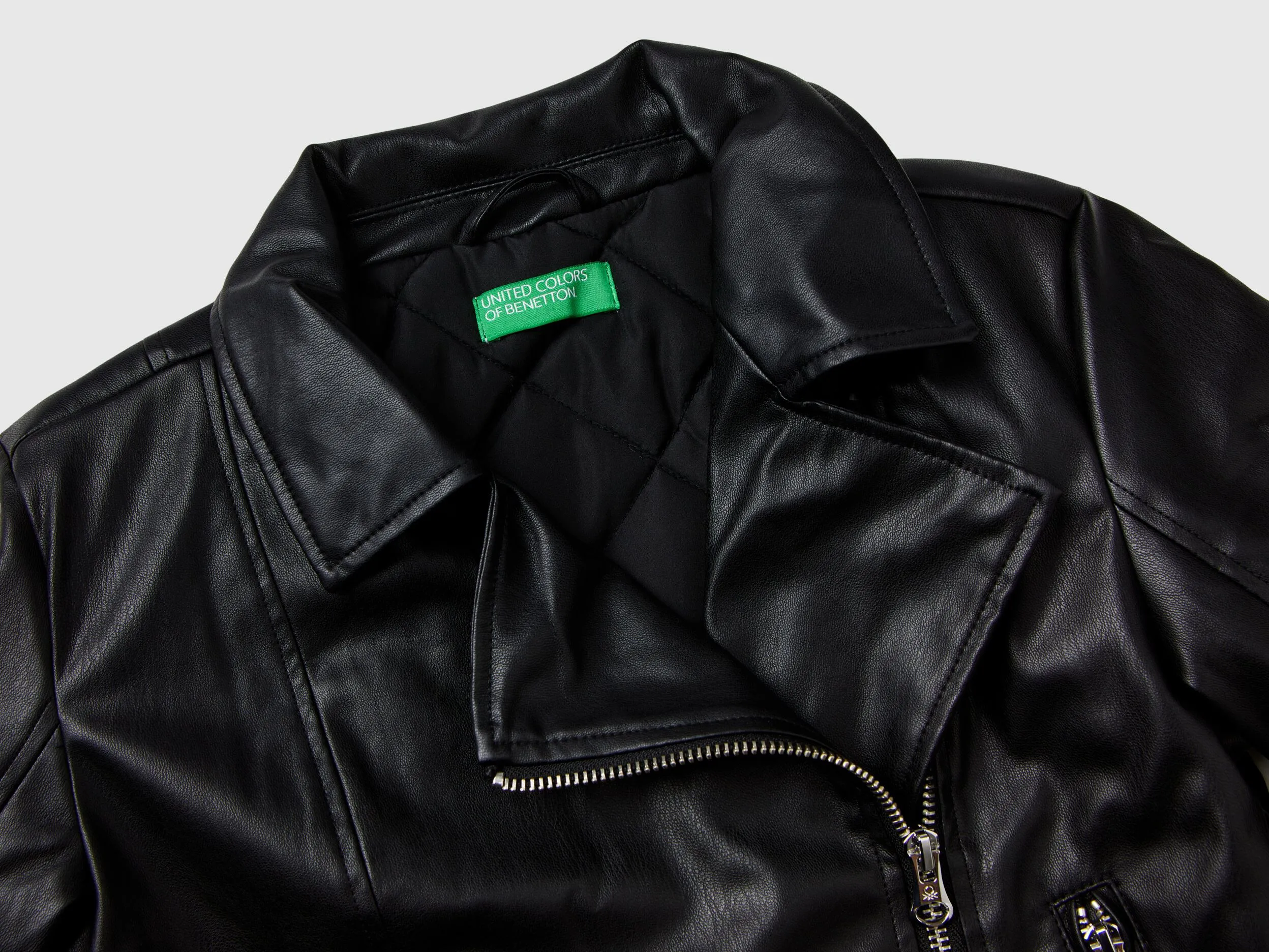 Biker jacket in imitation leather - Black | Benetton