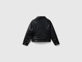 Biker jacket in imitation leather - Black | Benetton