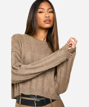 boohoo Womens Soft Wide Rib Exposed Seam Crop Sweater