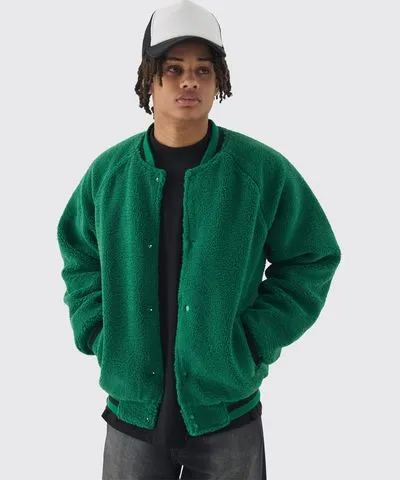 boohooMAN Mens Borg Bomber Jacket In Green