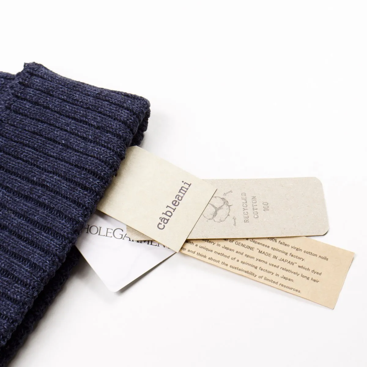 cableami - Recycled Cotton Rib Stitch Beanie - Indigo