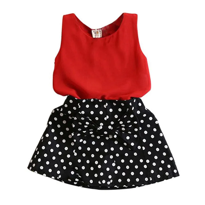 Casual Kids Baby Girls Clothes Set Sleeveless Chiffon TopsPolka Dot Skirts Cute Toddler Girl Clothes SM6