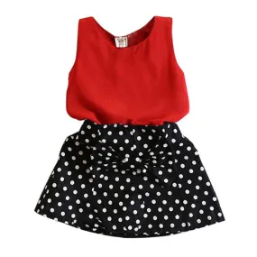 Casual Kids Baby Girls Clothes Set Sleeveless Chiffon TopsPolka Dot Skirts Cute Toddler Girl Clothes SM6