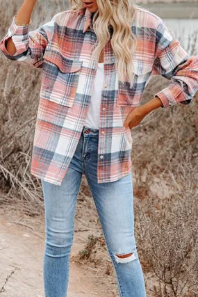 Casual Plaid Buckle Turndown Collar Outerwear