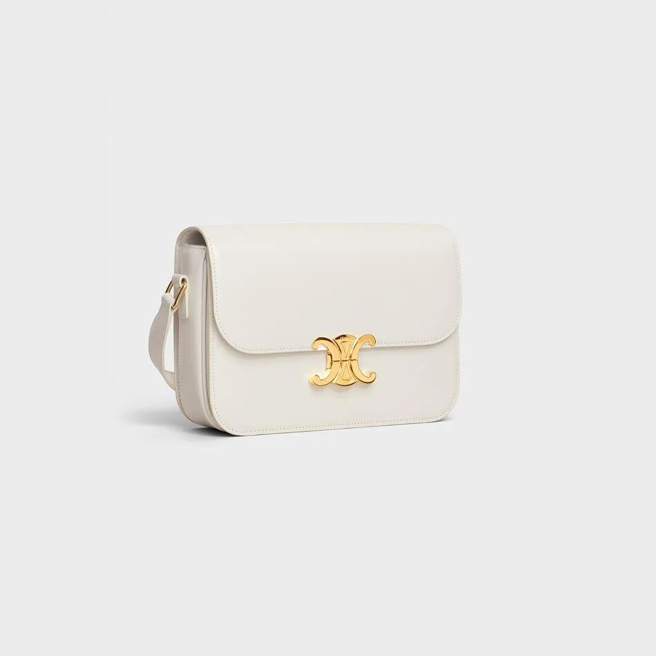 Celine Medium Triomphe Bag In Shiny Calfskin White