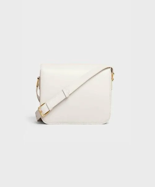 Celine Medium Triomphe Bag In Shiny Calfskin White