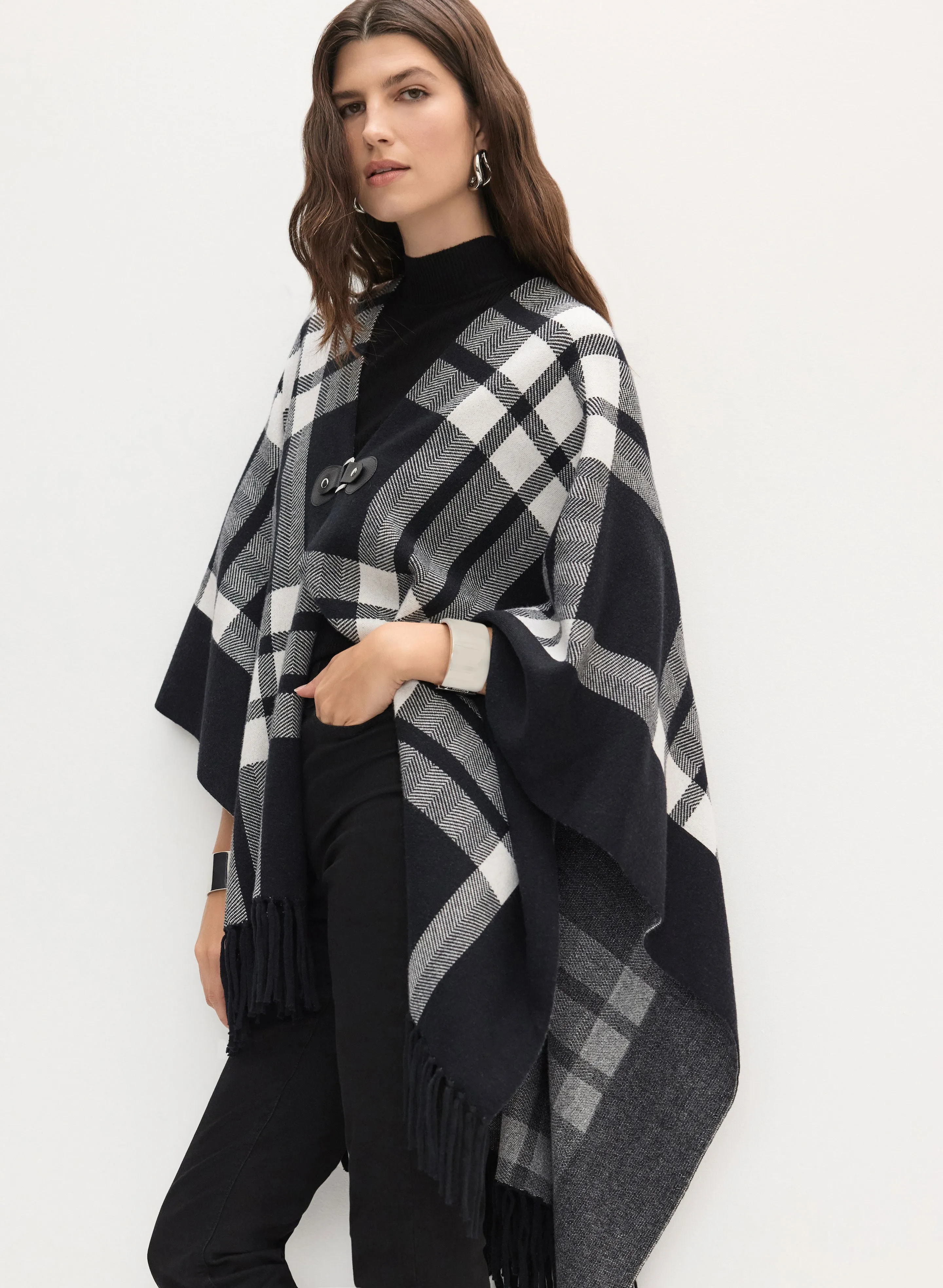 Checked Motif Poncho