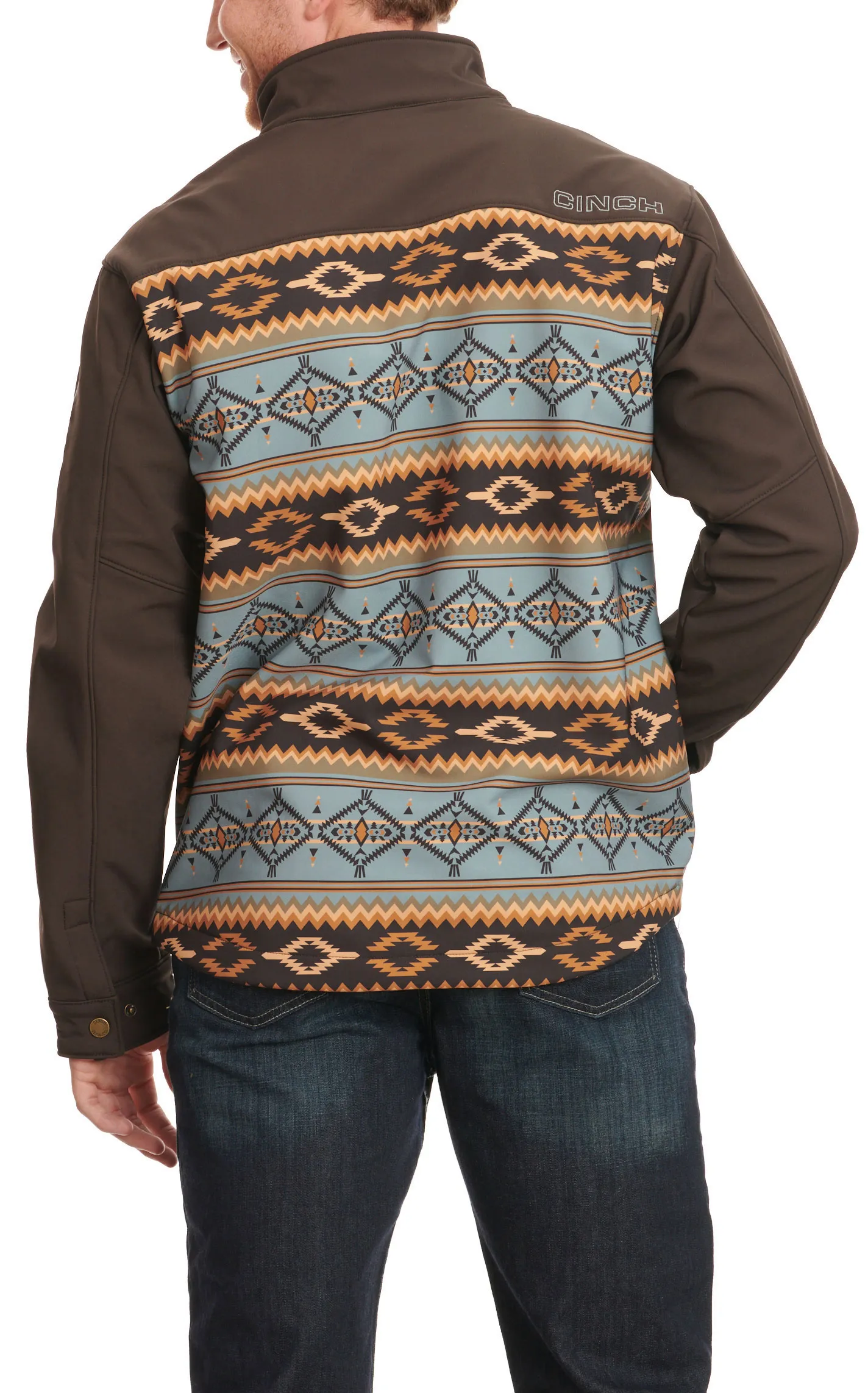 Cinch Men's Chocolate & Golden Steel Blue Aztec Print Long Sleeve Bonded Jacket