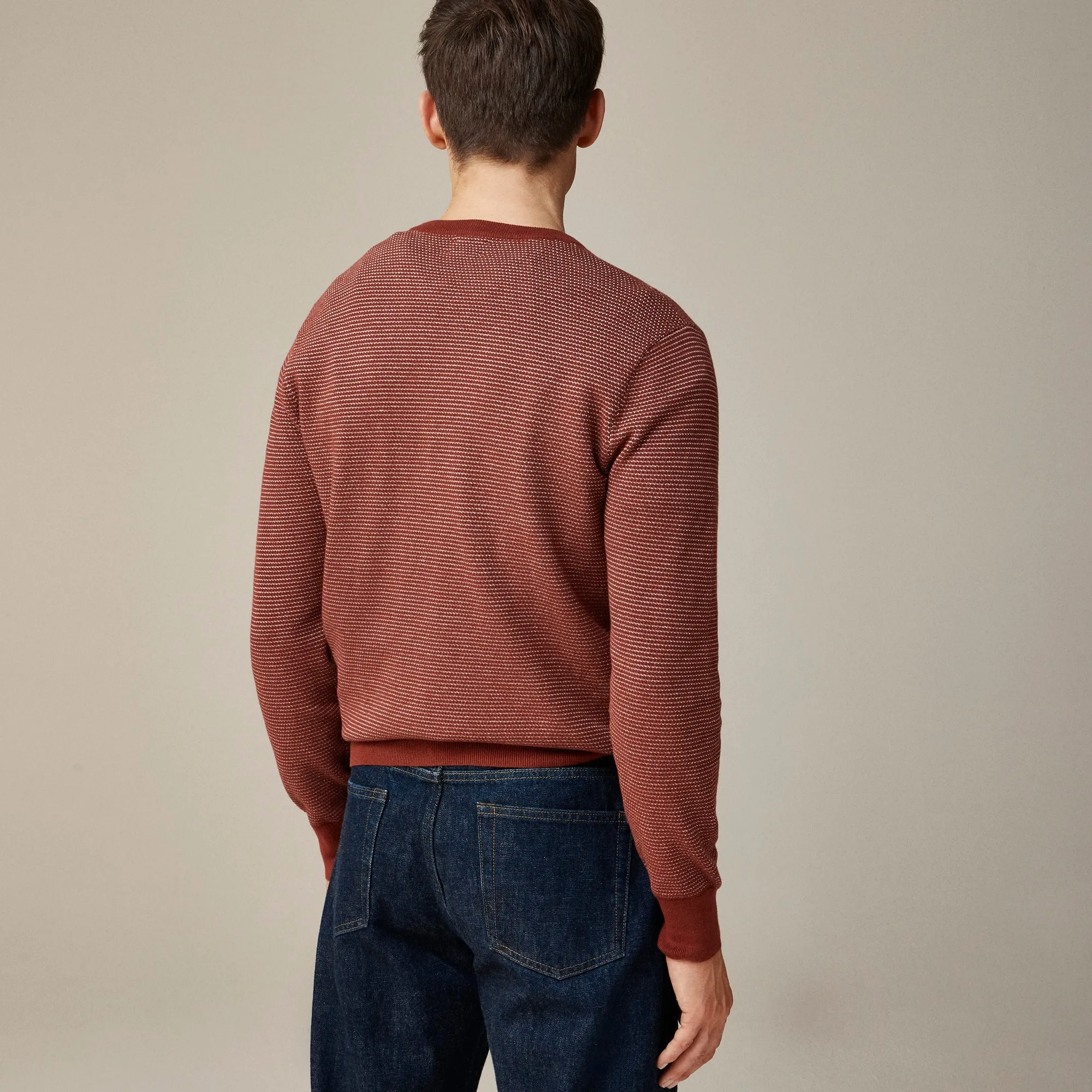 Cotton piqué-stitch crewneck sweater