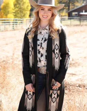 Cruel Girl Black Aztec Western Classic Duster Sweater