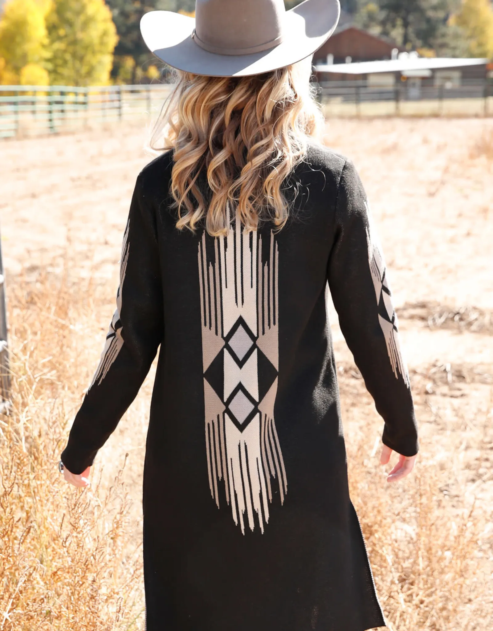 Cruel Girl Black Aztec Western Classic Duster Sweater