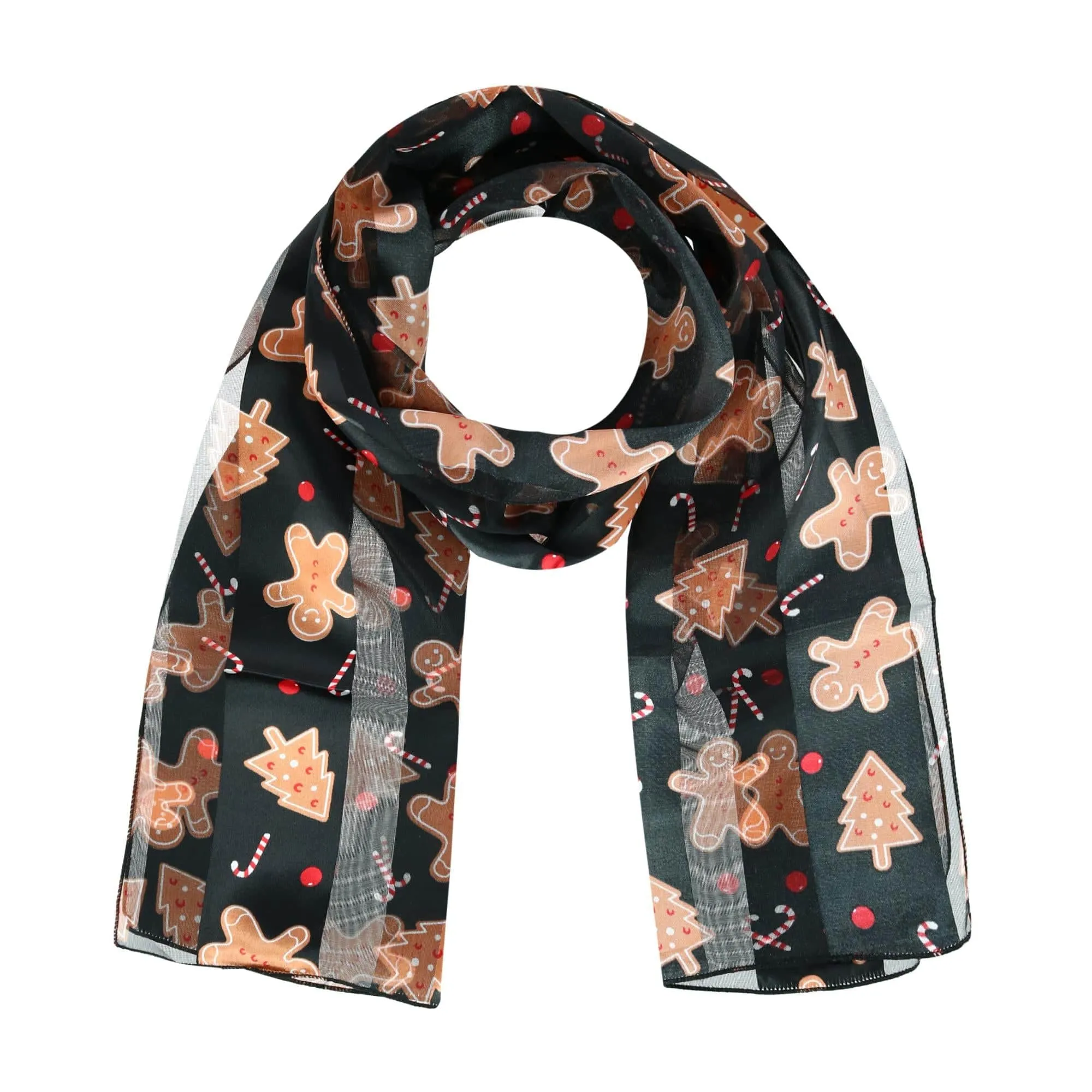 CTM Women's Holiday Gingerbread Print Lightweight Scarf