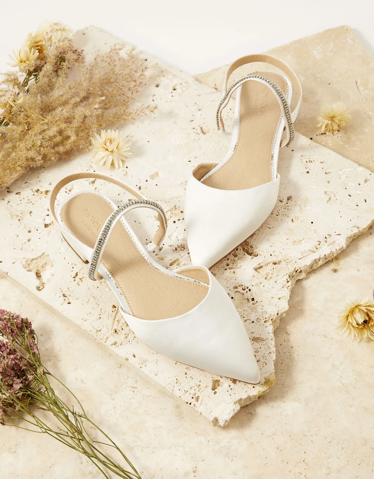 Diamante Trim Flat Bridal Shoes Ivory