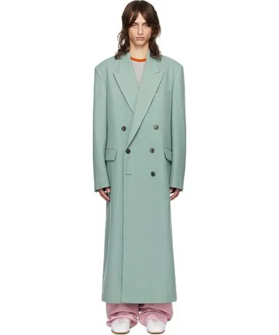 Dries Van Noten Blue Double-Breasted Coat