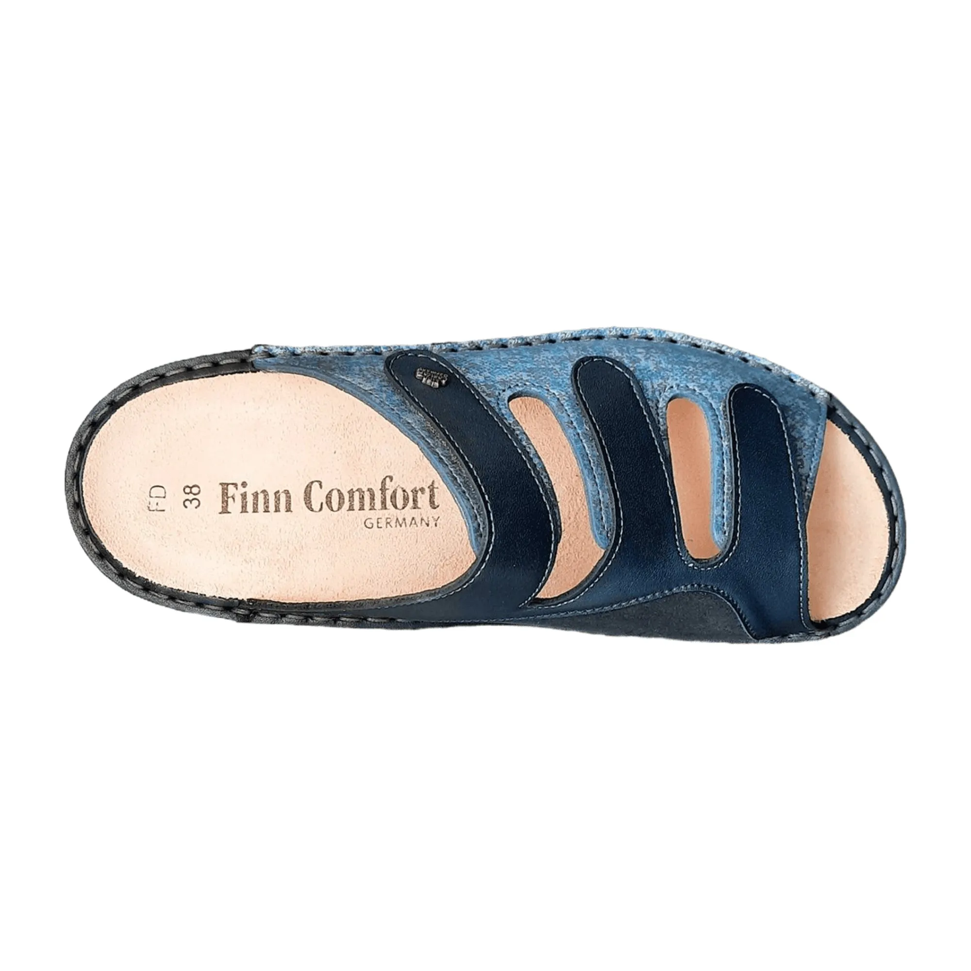 Finn Comfort Cisano Women's Slide Sandals - Blue | Comfortable Leather Sandals for Summer & Orthopedic Support