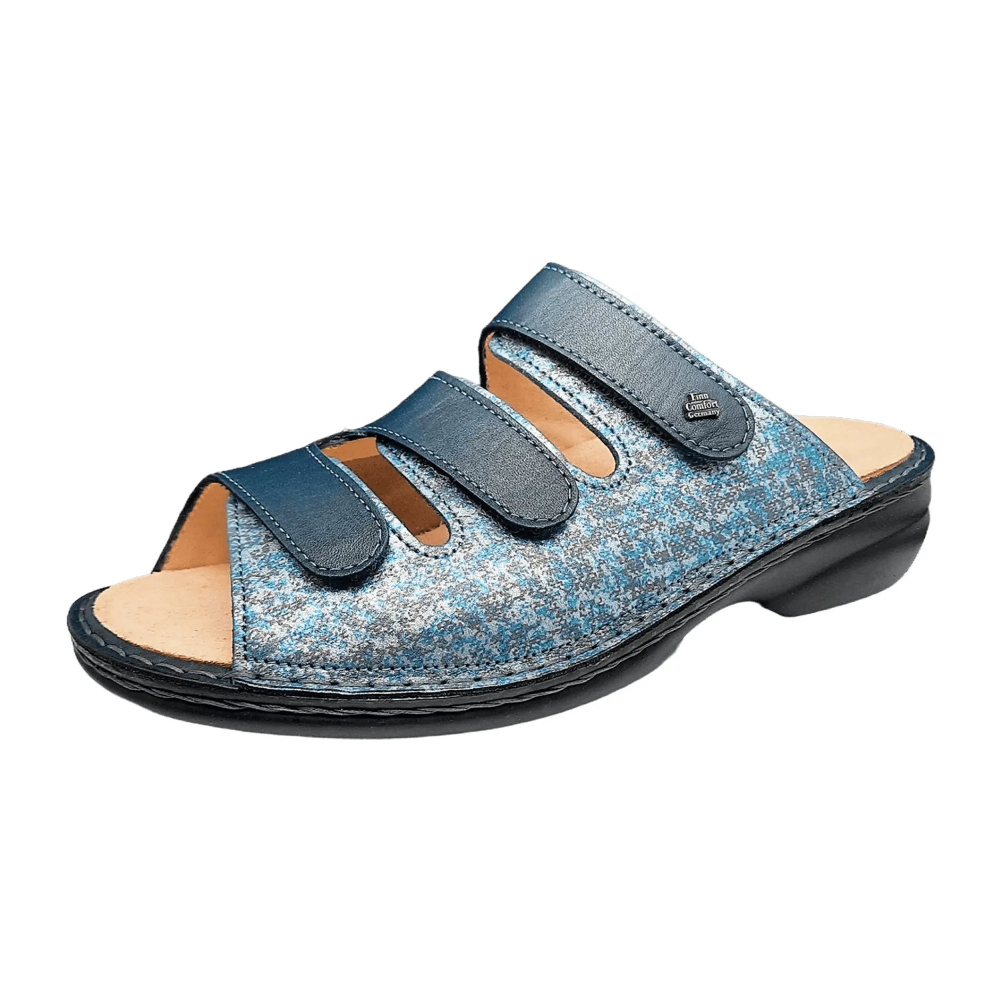 Finn Comfort Cisano Women's Slide Sandals - Blue | Comfortable Leather Sandals for Summer & Orthopedic Support