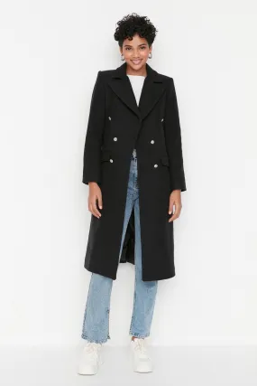 Fitted Belted Buttoned Long Coat