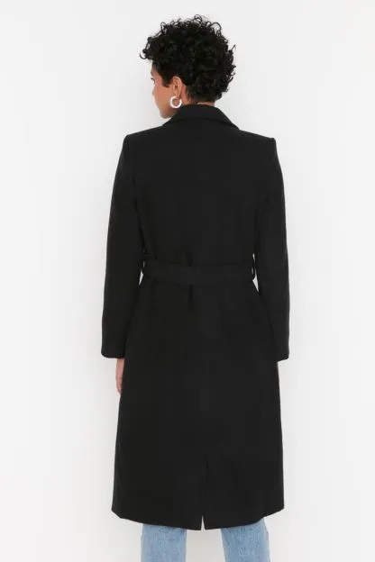 Fitted Belted Buttoned Long Coat