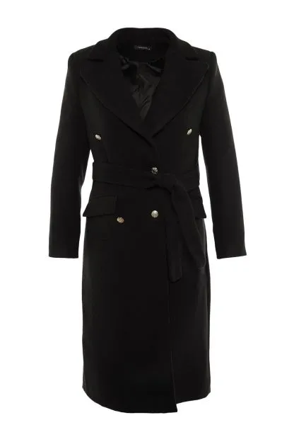 Fitted Belted Buttoned Long Coat