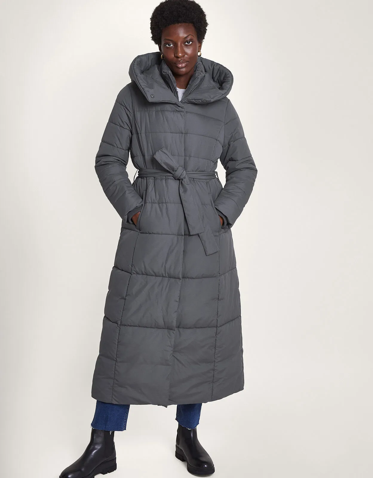 Flossy Funnel Hood Maxi Padded Coat Grey