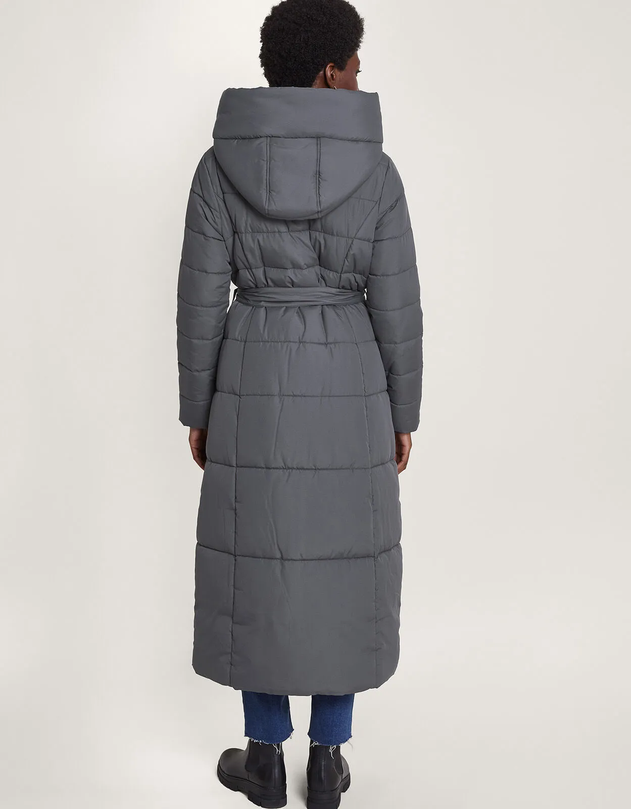 Flossy Funnel Hood Maxi Padded Coat Grey