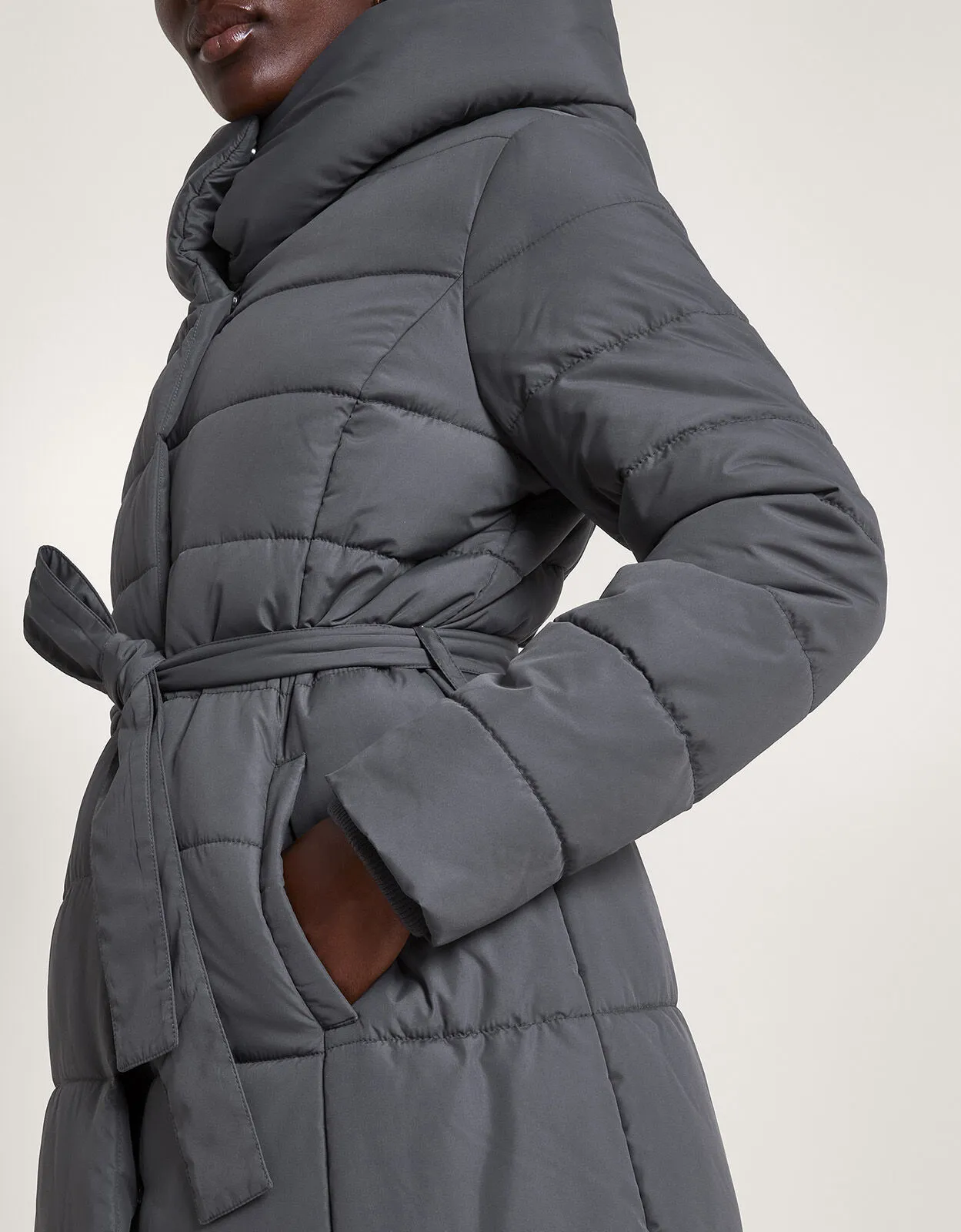 Flossy Funnel Hood Maxi Padded Coat Grey