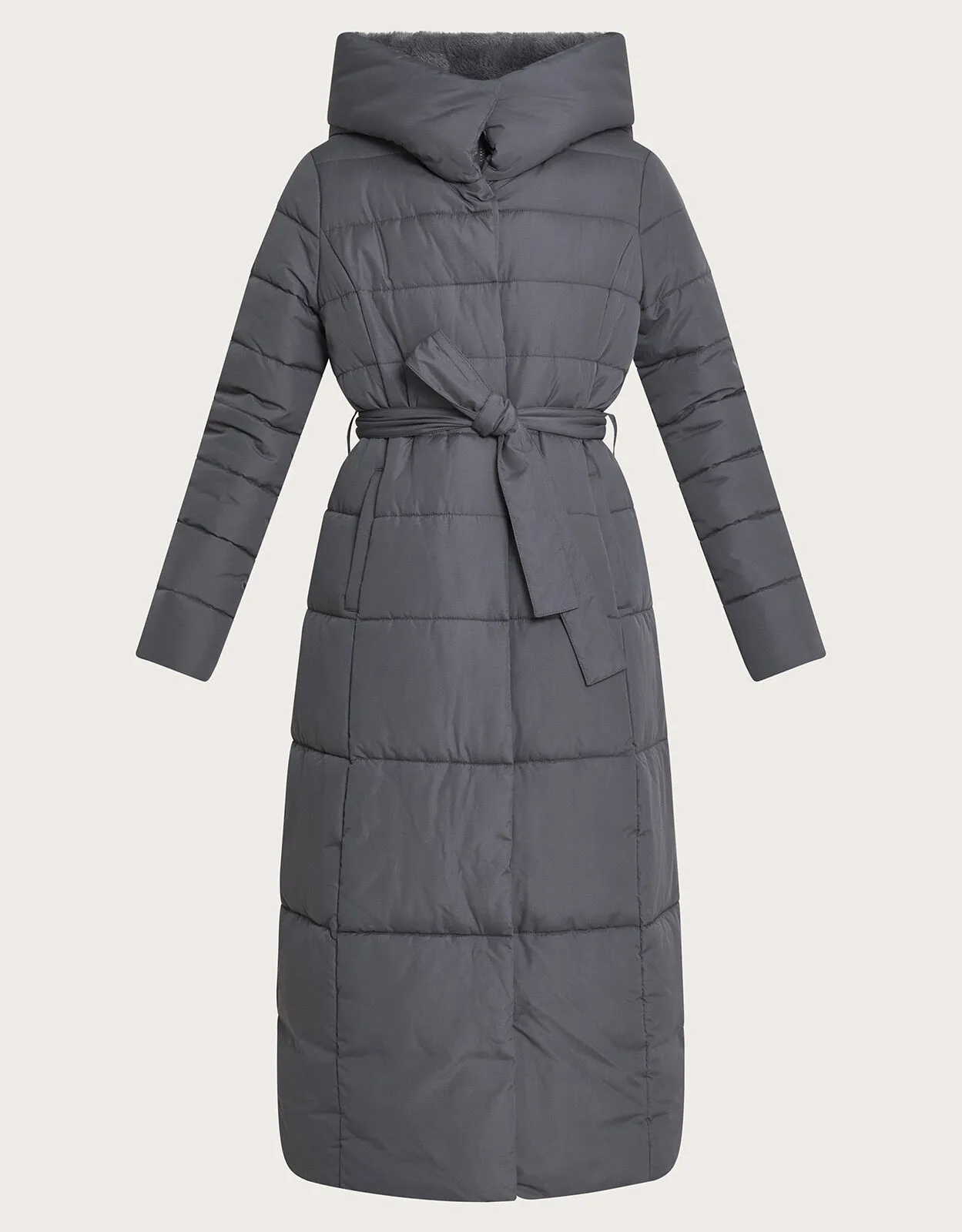 Flossy Funnel Hood Maxi Padded Coat Grey