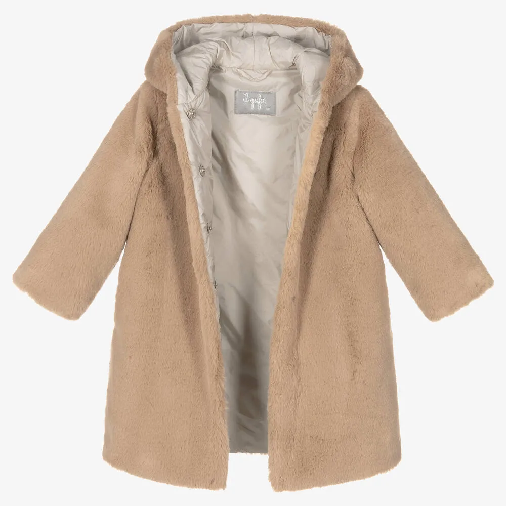 Girls Beige Faux Fur Coat