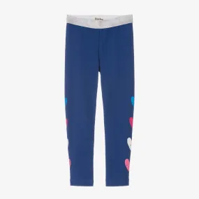 Girls Blue Cotton Heart Leggings