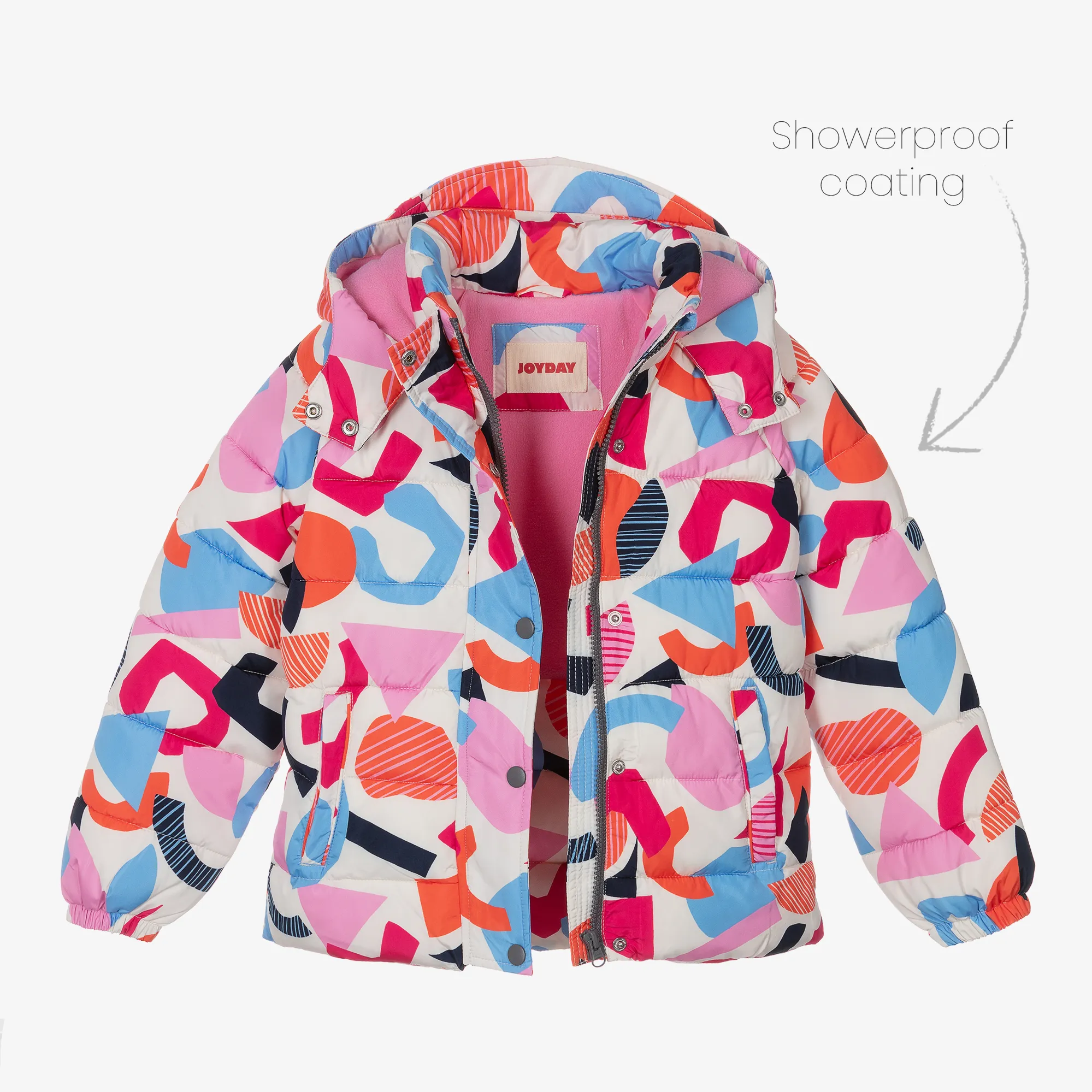 Girls Ivory & Pink Showerproof Puffer Coat