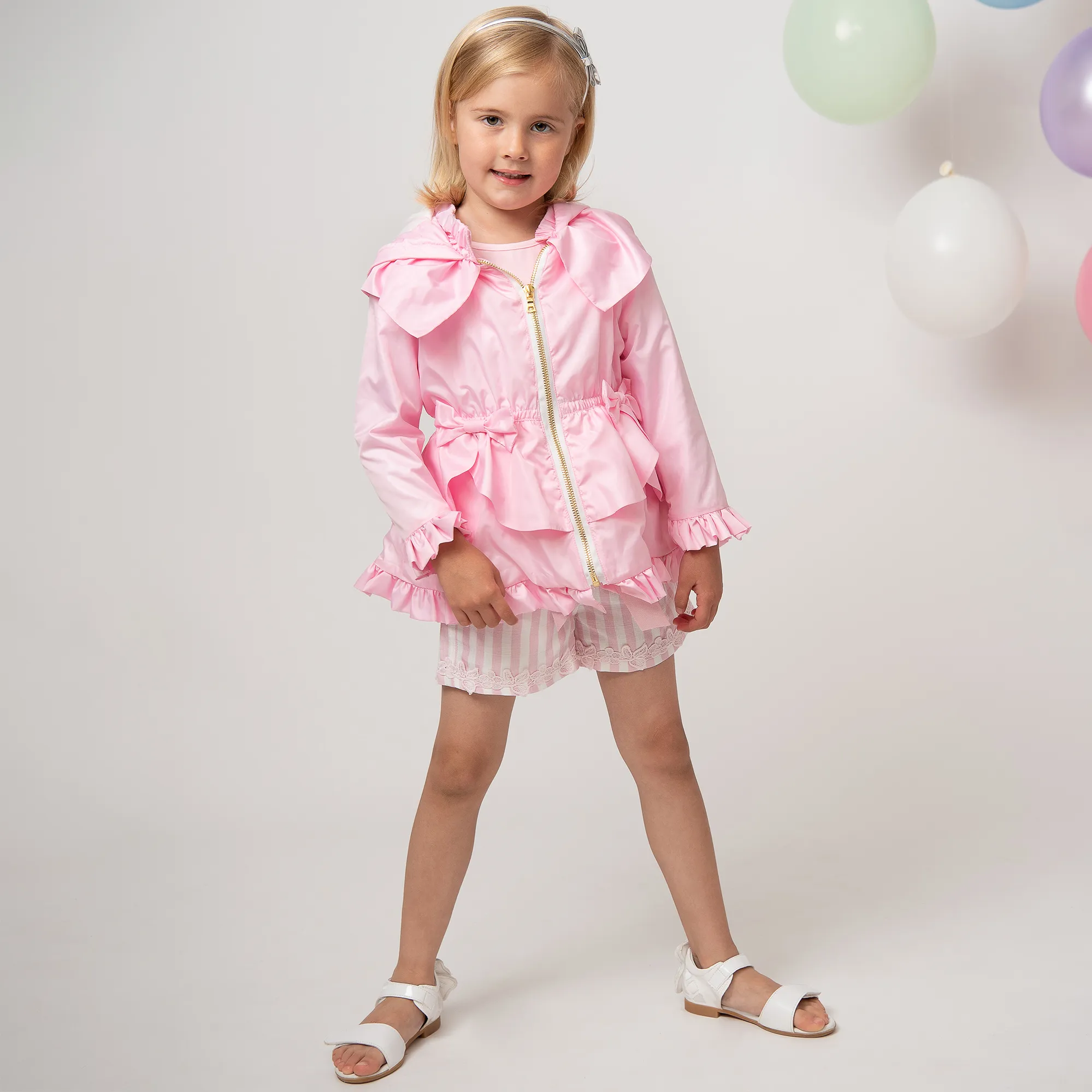 Girls Pink Bow Hooded Coat