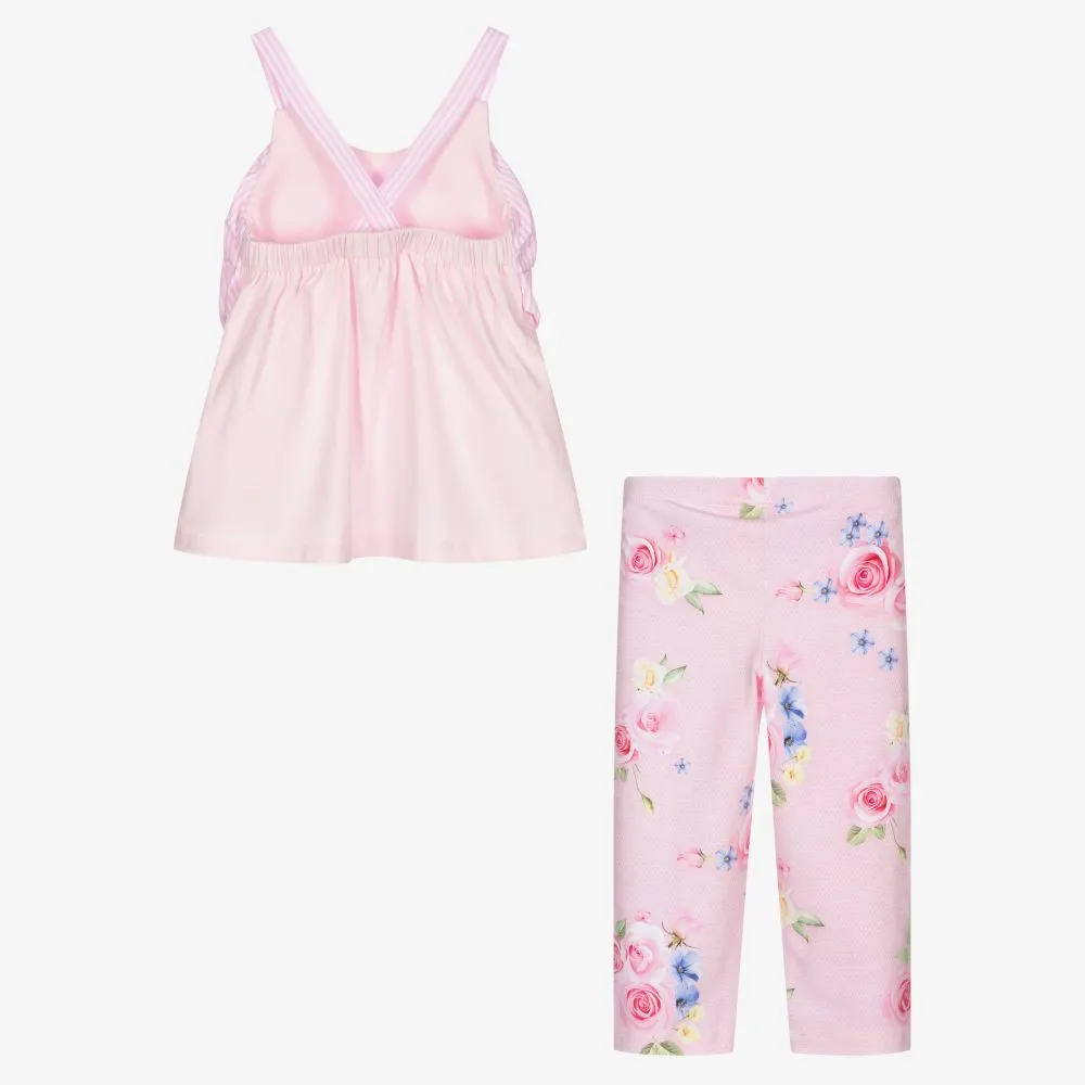 Girls Pink Cotton Leggings Set