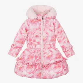 Girls Pink Floral Puffer Coat