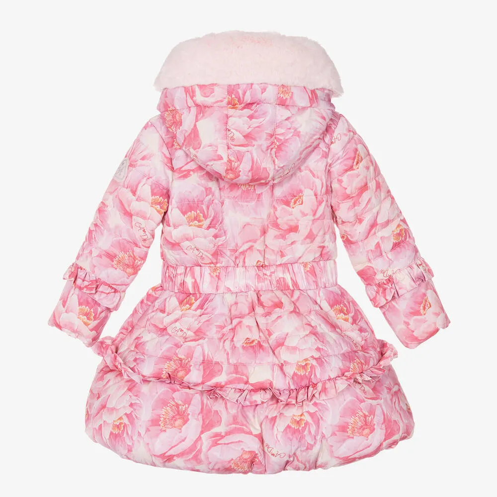 Girls Pink Floral Puffer Coat