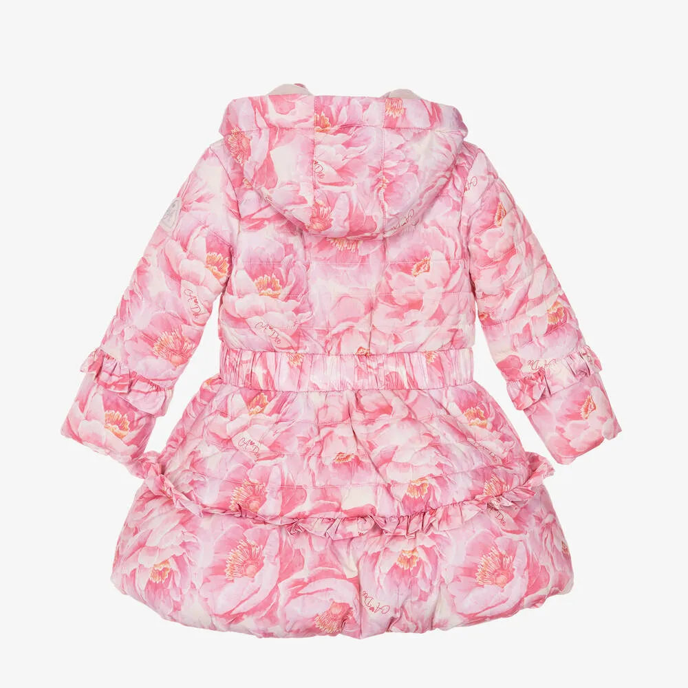 Girls Pink Floral Puffer Coat