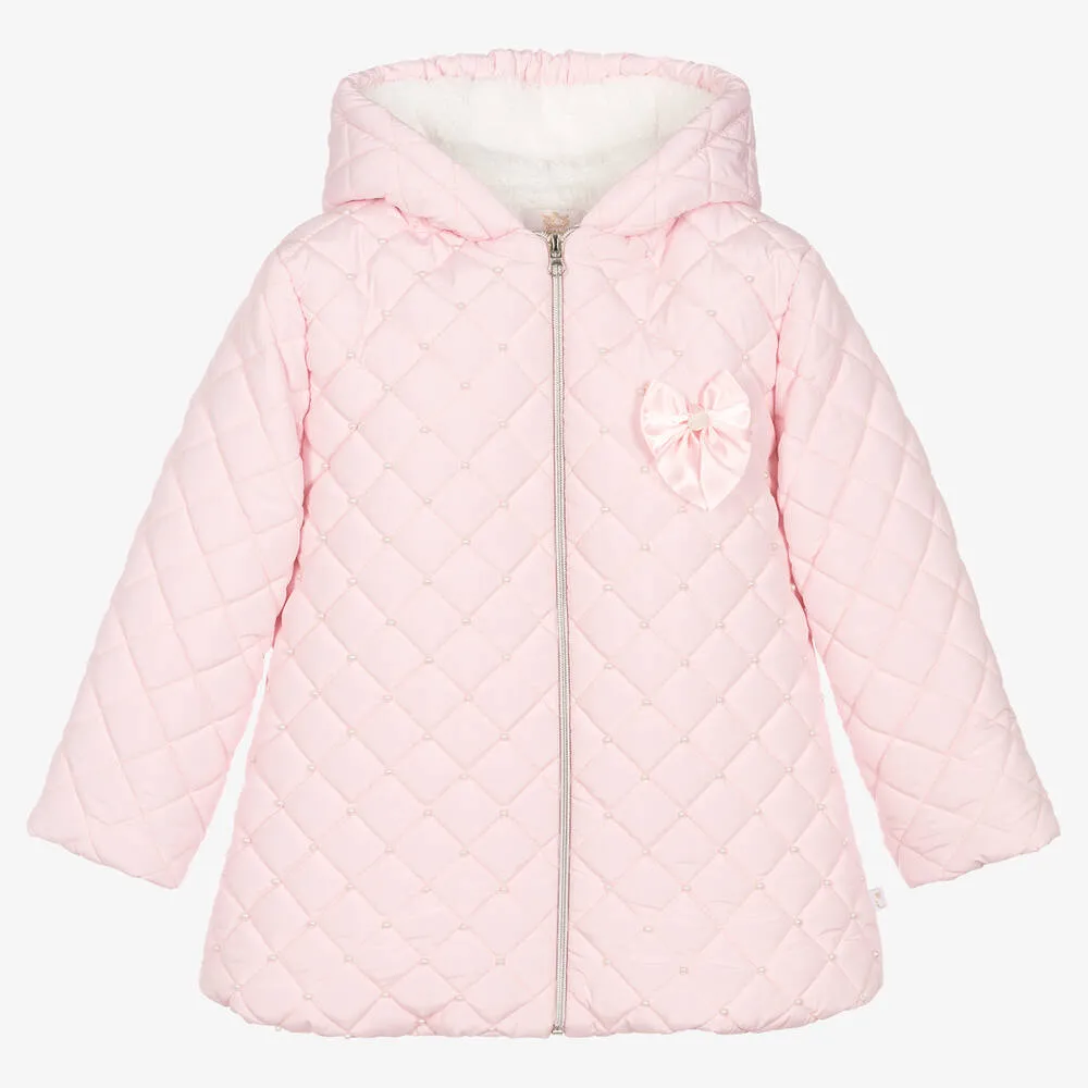 Girls Pink Quilted Hooded Coat