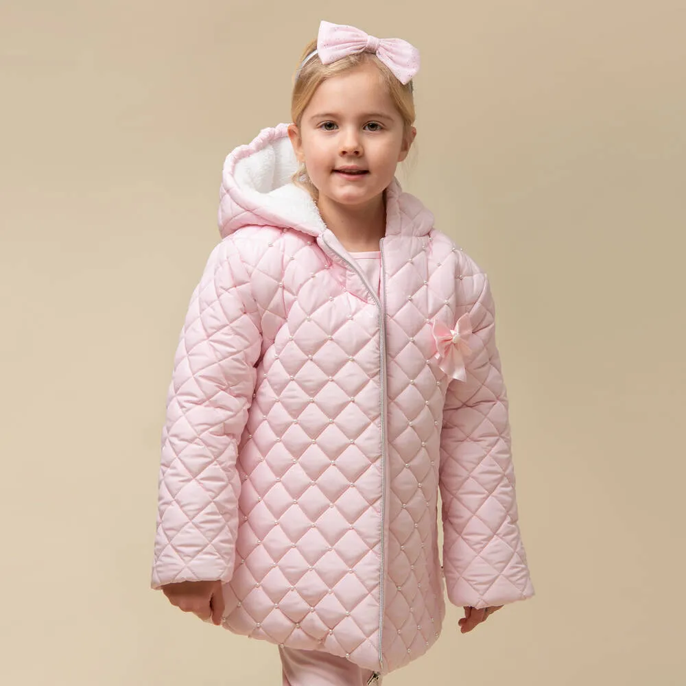 Girls Pink Quilted Hooded Coat