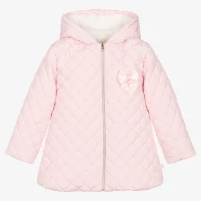 Girls Pink Quilted Hooded Coat