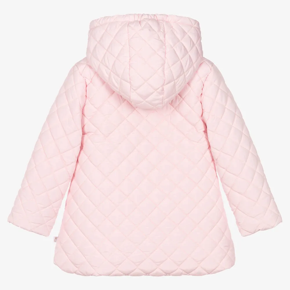 Girls Pink Quilted Hooded Coat