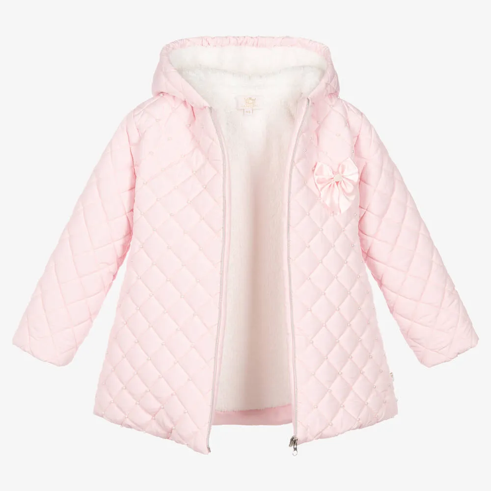 Girls Pink Quilted Hooded Coat