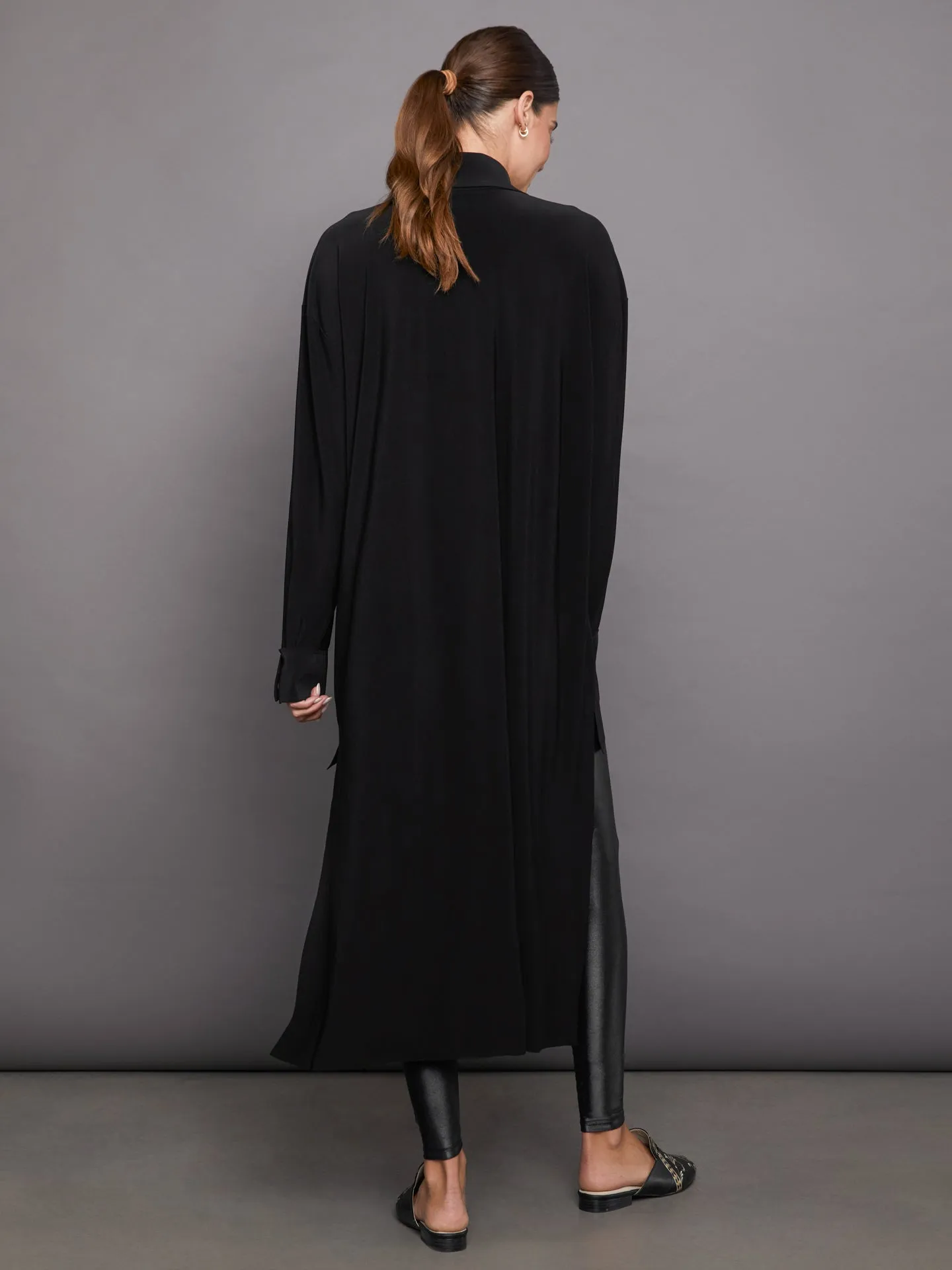 HI Low Oversized Boyfriend NK Shirt with Collar St - Black