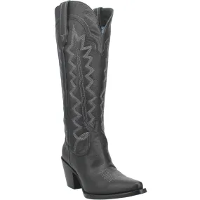 High Cotton Embroidered Black Leather Knee High Boots (DS)