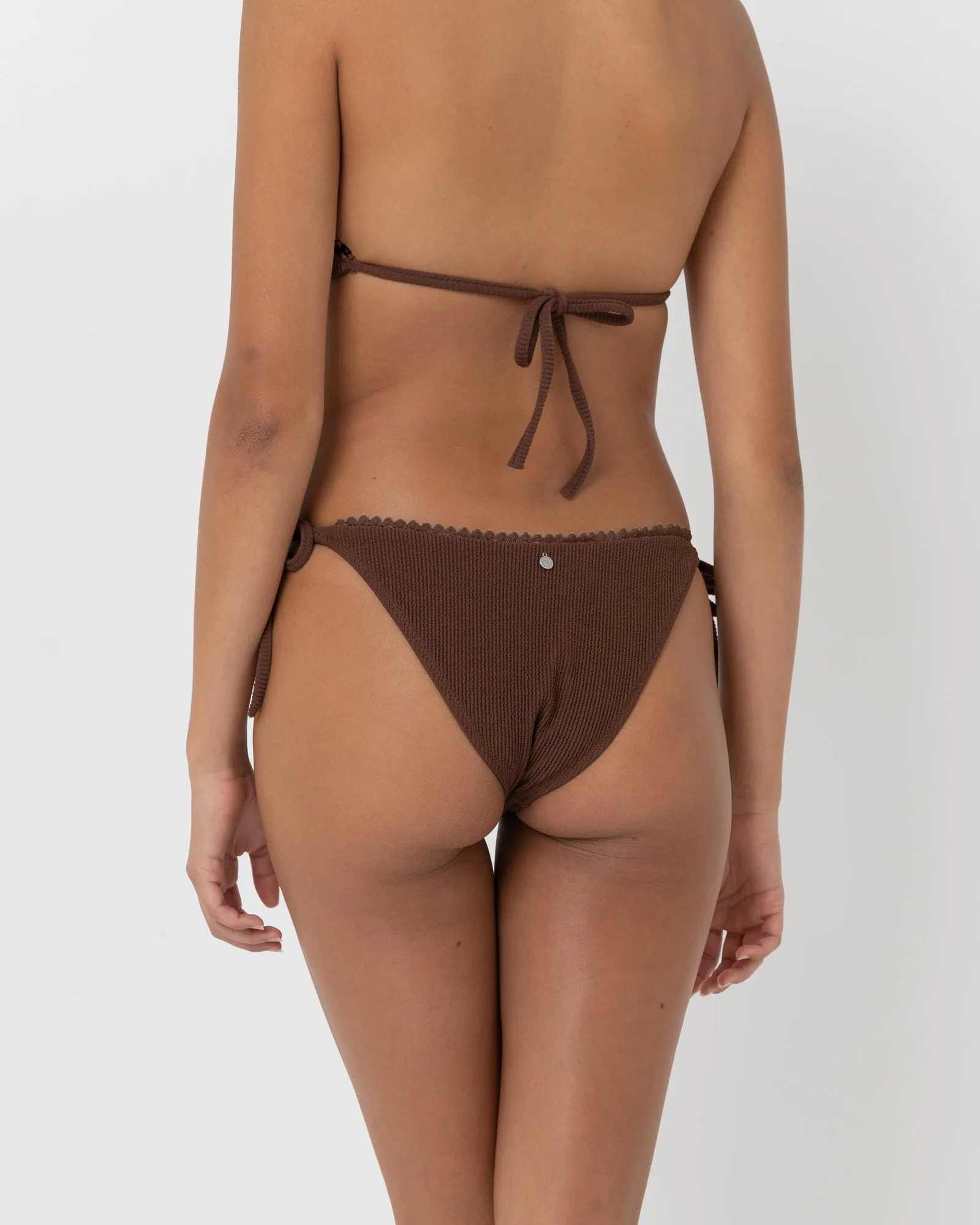 Isla Rib Crochet Tie Side Hi Cut Pant Chocolate