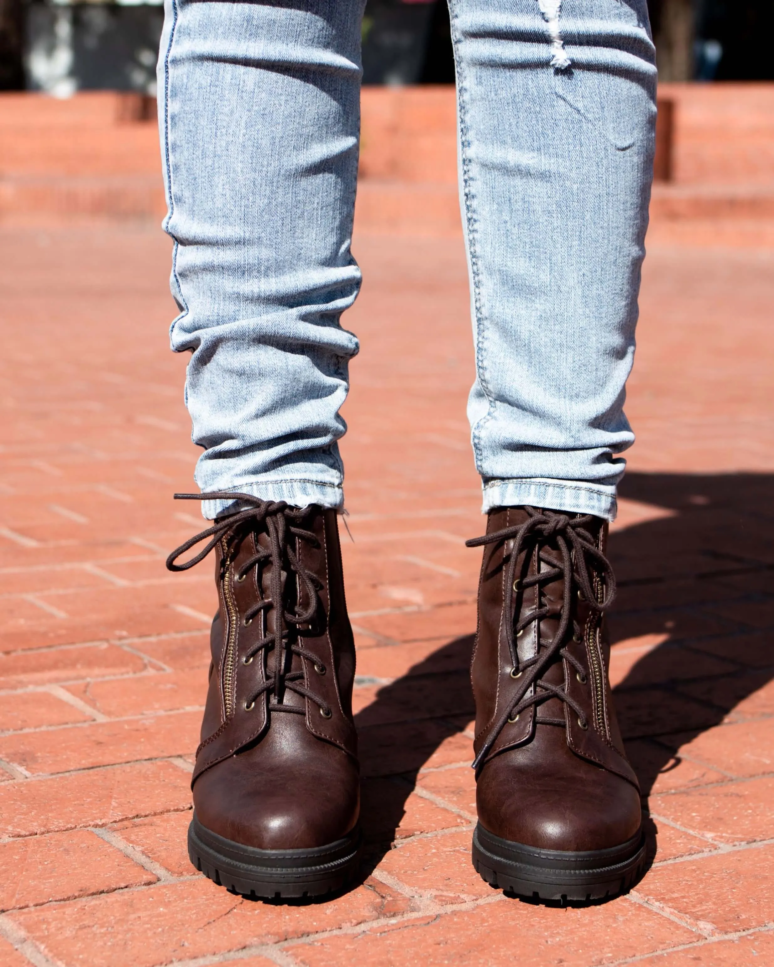 Lace-Up Chunky Heel Combat Boots - More Colors