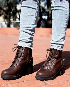 Lace-Up Chunky Heel Combat Boots - More Colors